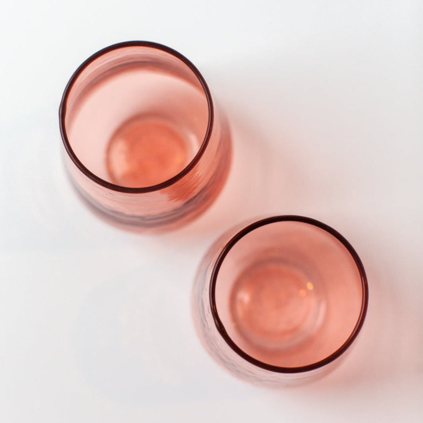 Handblown Hammered Glass Water Tumbler, Blush - set of 4