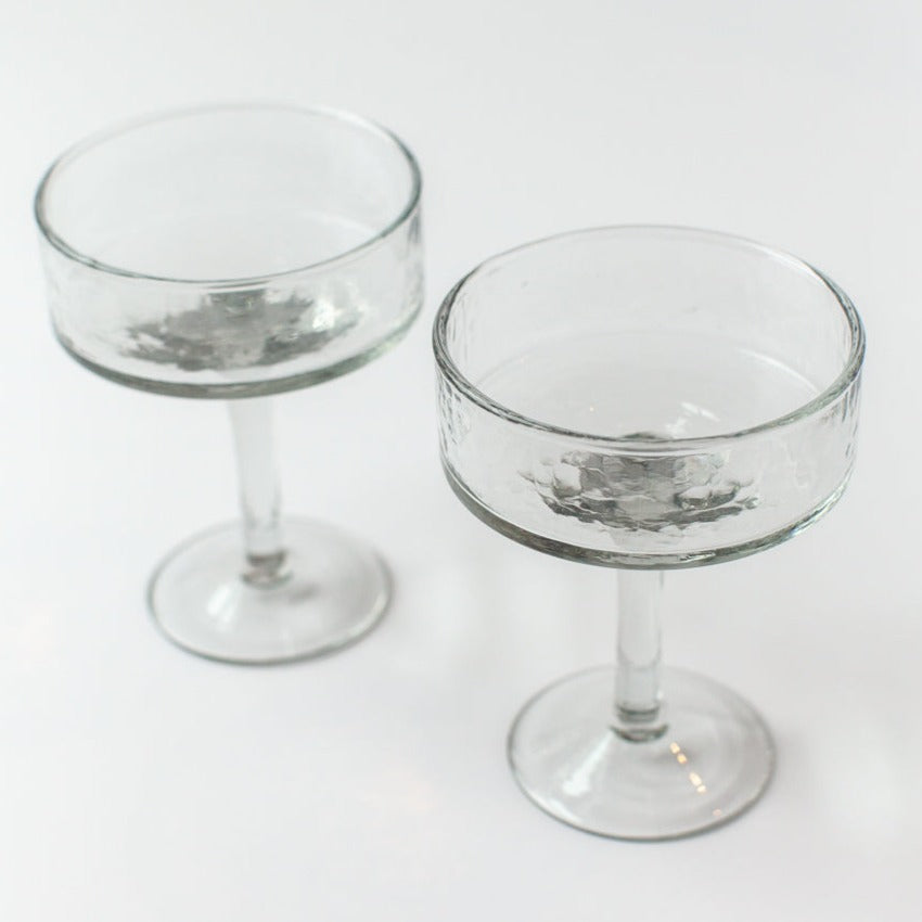 Handblown Hammered Coupe Cocktail Glasses, Clear - set of 4