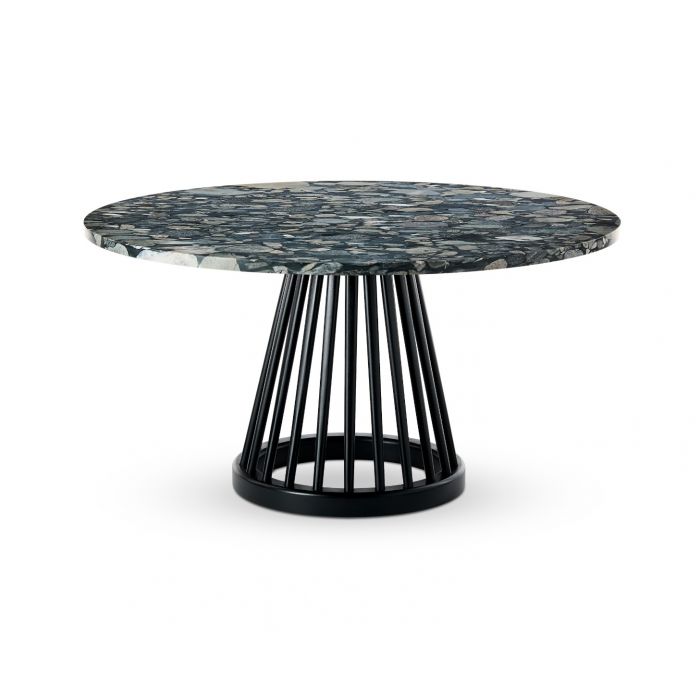 Fan Table Black Base Pebble Marble Top 900mm