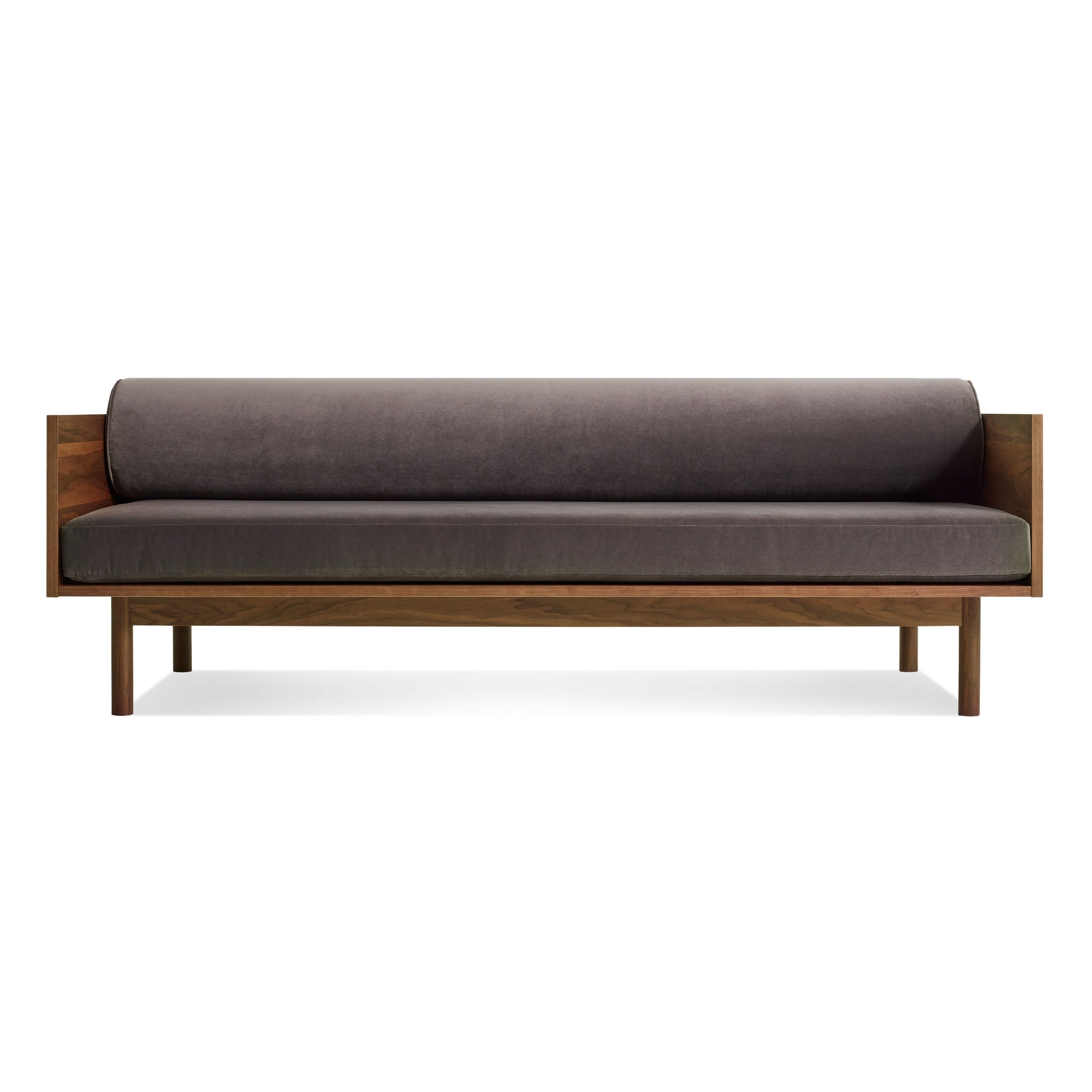 blu dot souvenir sofa storm velvet / walnut