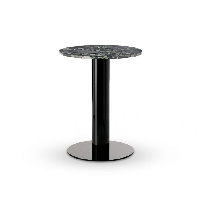 Tube Dining Table Black Pebble Marble Top 600mm