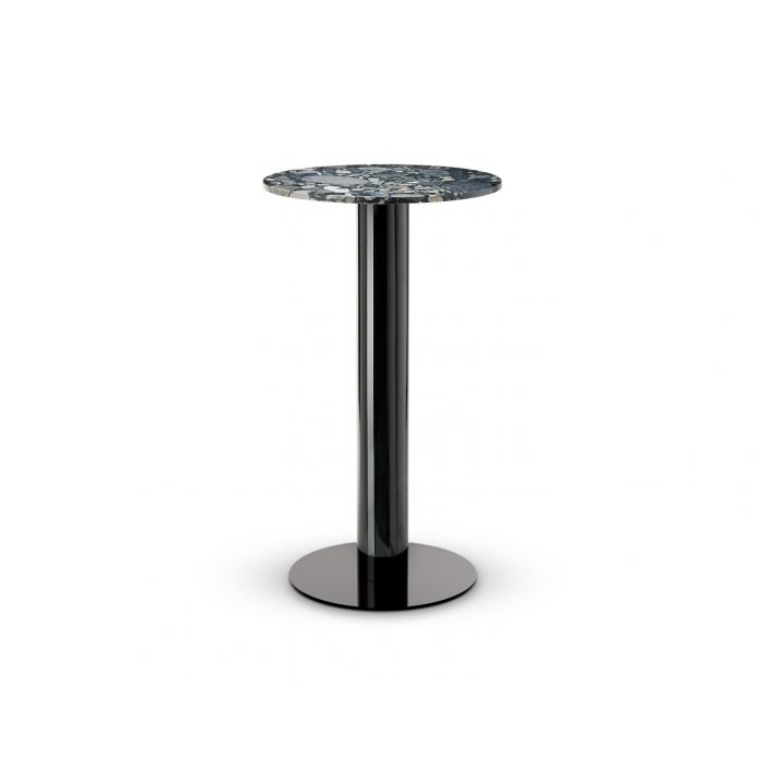 Tube High Table Brass Pebble Marble Top 600mm