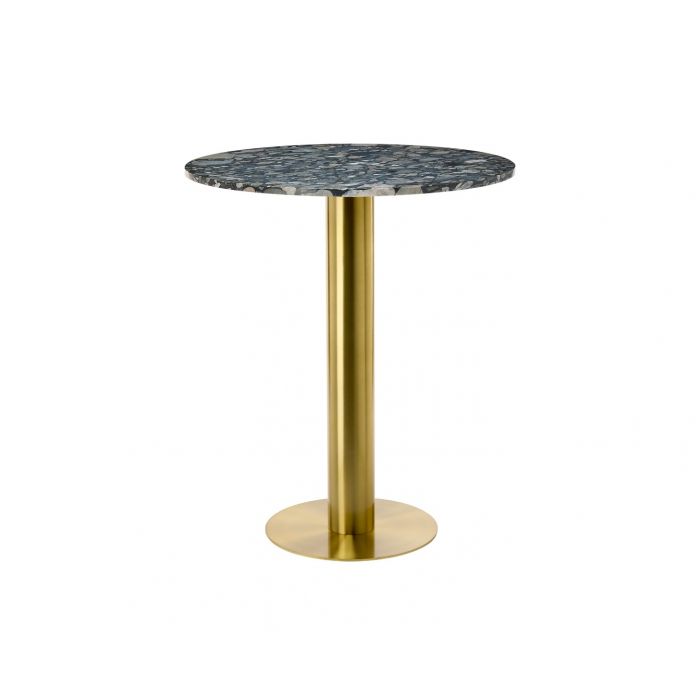 Tube High Table Brass Pebble Marble Top 900mm