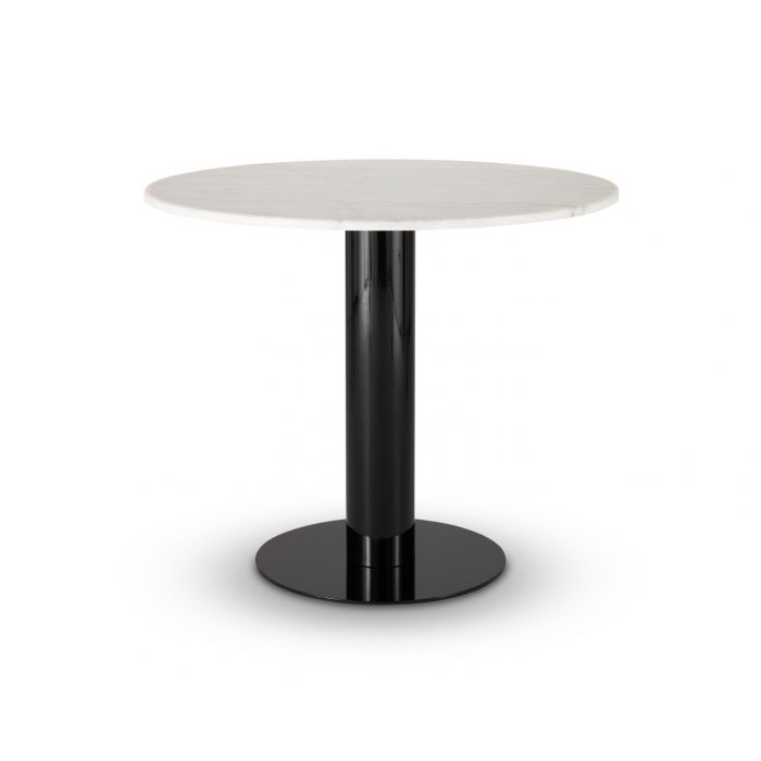Tube Dining Table Black Base White Marble Top 900mm