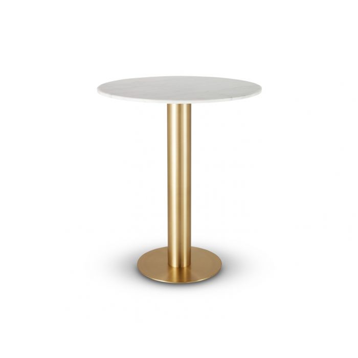 Tube High Table Brass White Marble Top 900mm